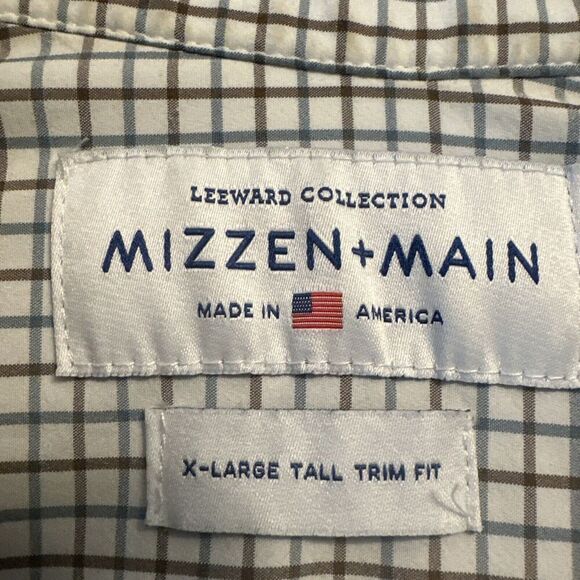 Mizzen + Main Leeward Dress Shirt Trim Fit Mens Size XLT Tall Check Performance - Picture 4 of 10